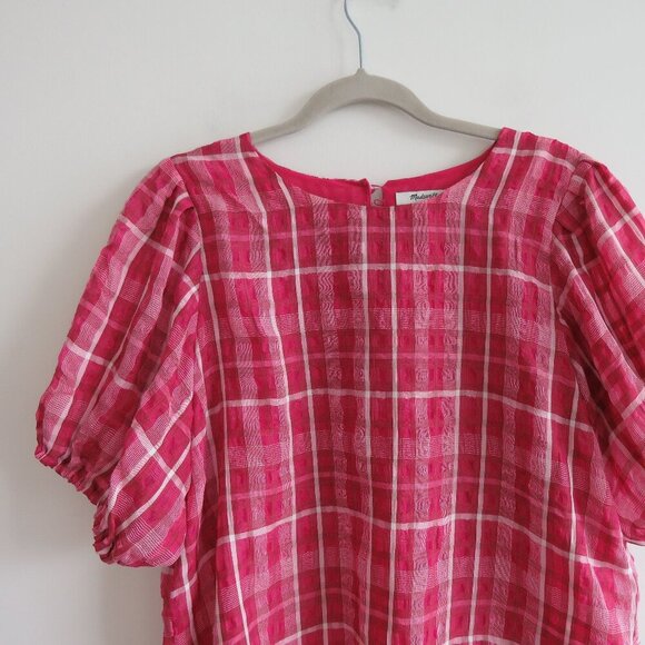 MADEWELL Plaid Puff Sleeve Top in Azalea Plaid Boho Preppy - Size M - Picture 3 of 14